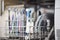Surgical and dental instruments at medical washing machine and autoclave for sterilising. Medical hygiene for using