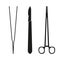 Surgical instruments. Medical scalpel, clamp, forceps or tweezers icon. Surgery symbol. Vector illustration.