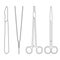 Surgical instruments. Medical scalpel, clamp, forceps or tweezers line  icon. Surgery symbol. Vector illustration.