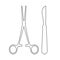 Surgical instruments. Medical scalpel and clamp line icon. Surgery symbol. Vector illustration.