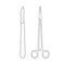 Surgical instruments. Medical scalpel and clamp line outline icon. Surgery symbol. Vector illustration.