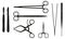 Surgical instruments. Medical and surgery tools: scalpel, calm, forceps or tweezers, scissors.