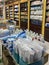 Surgical masks and sanitizer for sale in a pharmacy in China