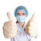 Surgical nurse holding thumbs up