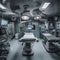 Surgical operating room in a hospital, a lot of medical equipment, large lamps