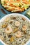 Surimi elvers with prawns, garlic and pepper