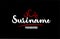 Suriname country on black background with red love heart and its capital Paramaribo