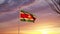 Suriname flagpole at sunset flying a freedom flag - 3d animation