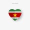 Suriname heart shaped flag. Origami paper cut Surinamese national banner