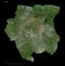 Suriname shape on black. High-res satellite