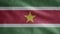 Surinamese flag waving in the wind. Close up Suriname banner blowing soft silk