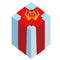 Surprise blue box with red bow. Delight present. Flat design. Vector.