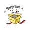 Surprise in a box. Happy hand drawn vector illustration