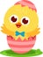 Surprise Cute Yellow Chick Cartoon Character Out Of An Egg Shell