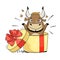 Surprise gift box with cool bull. Symbol of 2021. The year of the ox. Vector illustration