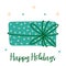 Surprise green gift box vector icon. Present for Christmas, birthday, holidays. Speckled packaging tied with ribbon, bow