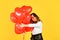Surprise with love. Helium balloons for party. Impressive present. Happy valentines day. Birthday party. Girl heart