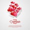 Surprise open box wrapped with pop up 3d heart shape balloon for valentine`s day greeting card