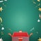 Surprise open gift box on green background, Merry Christmas and Happy New Year