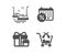 Surprise package, Bumper cars and Calendar discounts icons. Cross sell sign. Vector