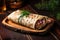 Surprise Woman Holds And Eats Burrito On Wooden Plank Background