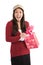 Surprised asian girl receiving valentine gift