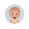 Surprised baby emoticon. Astonished child smiley.