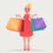 Surprised blond girl with packages. Woman shopping. Vector illustration