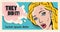 Surprised blond woman face pop art style vector banner