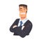 Surprised Businessman Character Standing with Folded Hands, Office Worker Character in Formal Style Clothes, Business