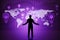Surprised businessmans silhouette on purple