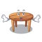 Surprised cartoon wooden dining table in kitchen
