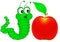 Surprised caterpillar looks at apple