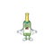 Surprised champagne green bottle face gesture on cartoon style