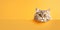 Surprised Cute Persian Kitten Above Orange Banner on Orange Background