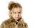 Surprised disheveled preschooler girl with long hair