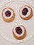 `Surprised face` combination of three Runeberg`s tart or cake, which is a Finnish traditional dessert and pastry