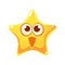 Surprised and happy emotional face of yellow star, cartoon character