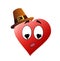 Surprised heart icon. Emoji amazed in brown hat.