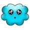 Surprised light blue cloud Doodle monster illustration with cartoon faces. Fantasy emoticons