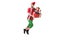 surprised man in christmas elf costume jumping and carrying pile of presents isolated