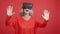 Surprised mature woman using virtual reality goggles