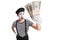 Surprised mime holding money