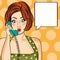 Surprised pop art woman chatting on retro phone . Comic woman w