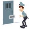 Surprised prison guard. Do not disturb sign