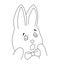 Surprised rabbit with bow. Emotion expression concept
