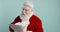 Surprised Reaction of Santa Claus Reading Wishes Letter , Checking Gift List of Kids Dreams, Christmas Spirit