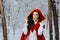 Surprised Red Riding Hood Princess in Winter Forest