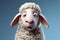 Surprised sheep on a blue background. ai generative