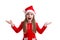Surprised and shocked christmas girl wearing a santa hat isolated over a white background